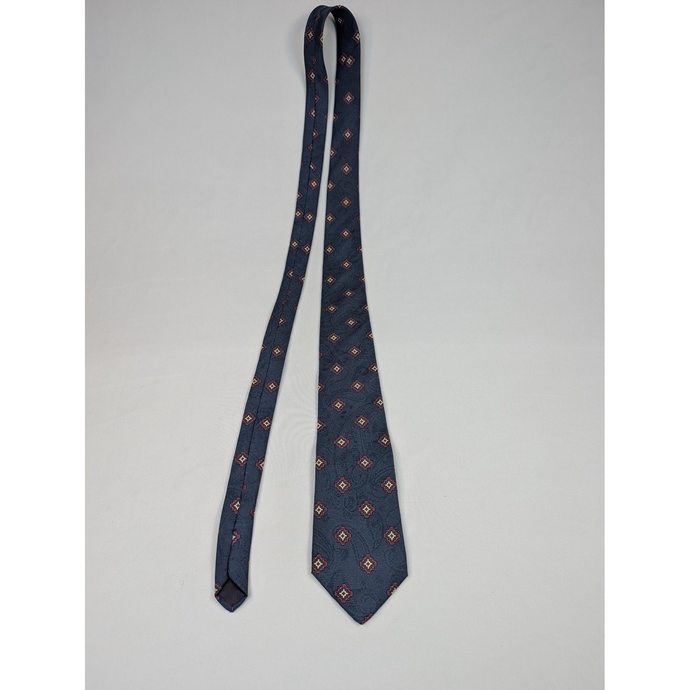Enrico Guccini Silk Tie Blue Geometric Medallion Paisley Hand Made in Italy